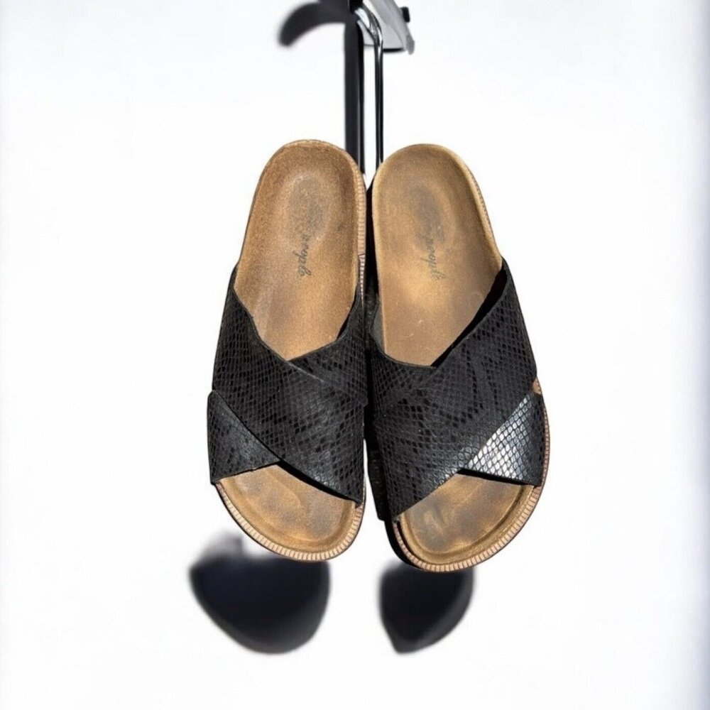 🌻Free People Black Faux Snakeskin Sidelines Slide Sandal Women's Size 10.